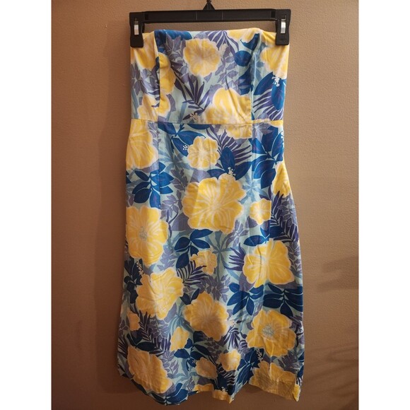 Vintage Lilly Pulitzer Tropical Blue Yellow White Sabrina Strapless Dress Size 6 - Picture 2 of 6